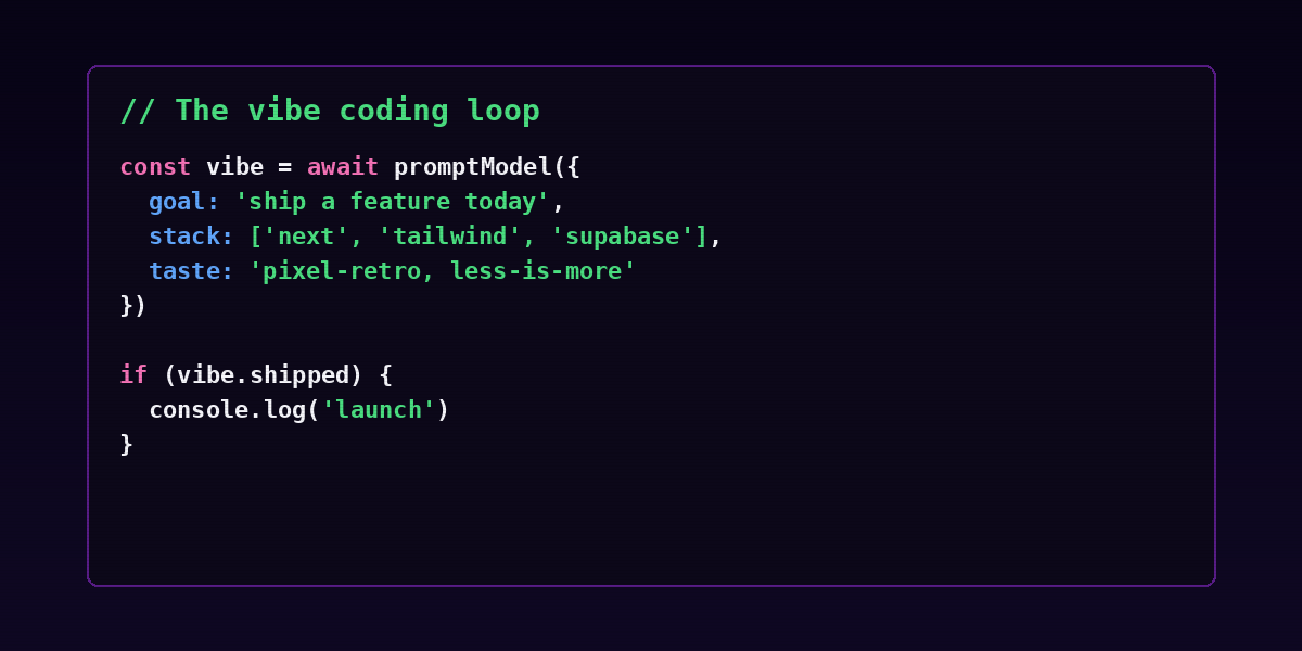 A code snippet showing a vibe coding loop pseudocode
